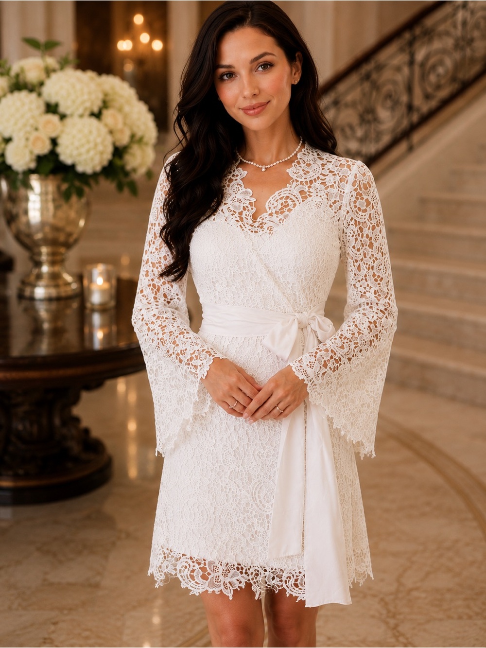 VENUS White Lace Bell Sleeve Boho Dress Size 4